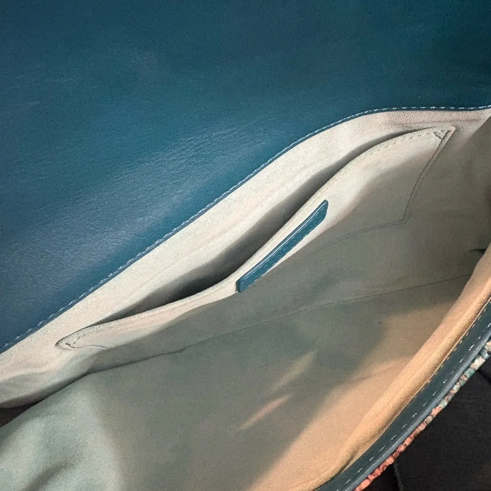 Michael Kors Teal and Natural Python-Print Chain Clutch - Picture 4 of 5